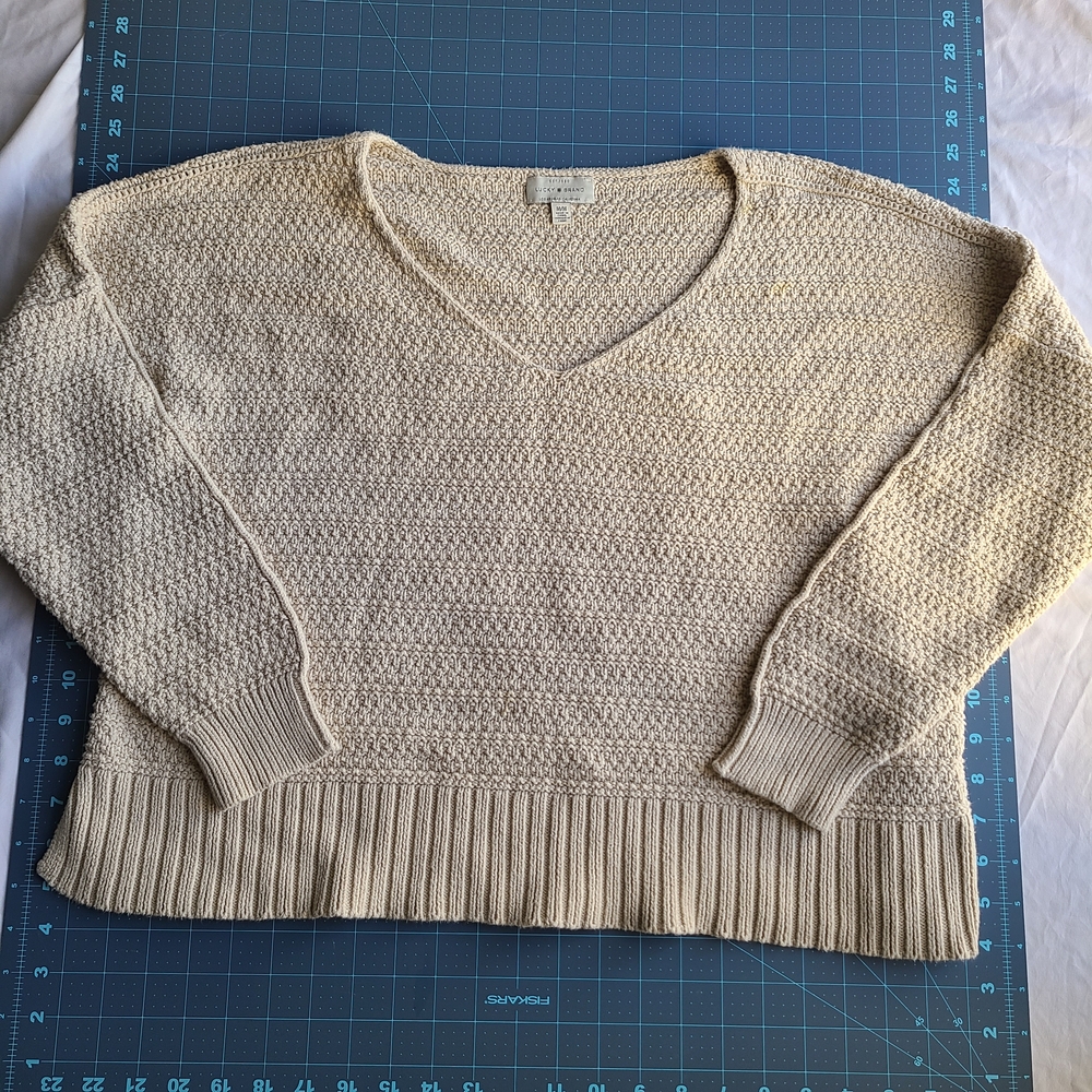 Women's Cream Sweater Lucky Brand Medium Cottagecore Boho Beachy Earthy Beige